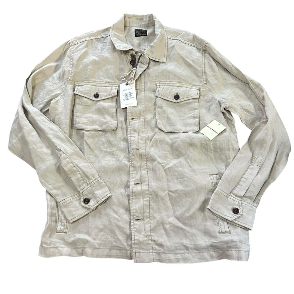 Lucky Brand Linen Khaki Tan Lightweight Utility Jacket Womens Large Minimalist